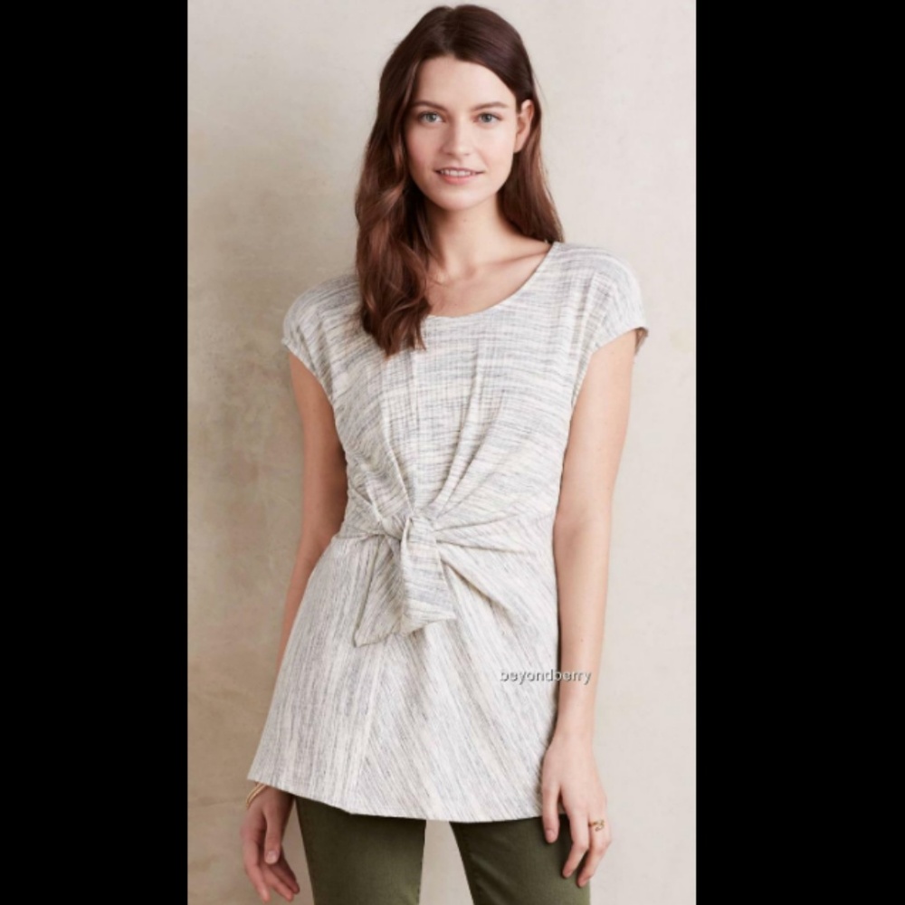 Everleigh Heathered Gray Tie Front Tunic Top - Picture 1 of 8